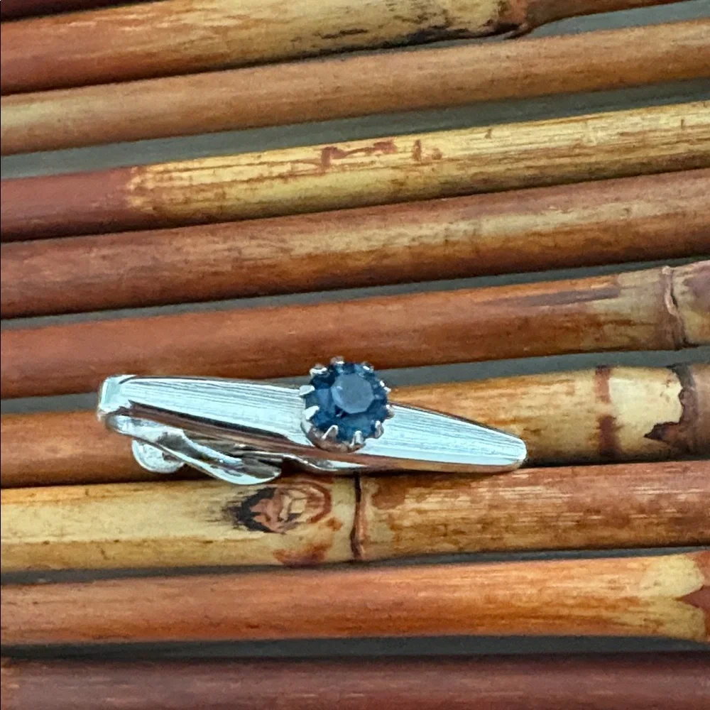 SWANK Silver Tie Clip with Blue Stone